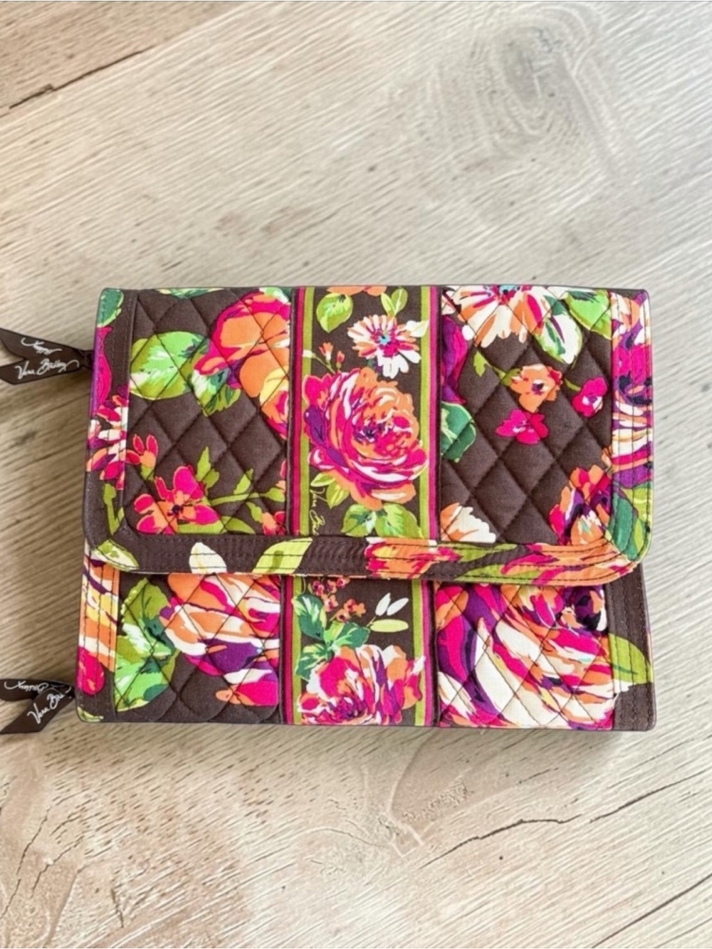 Vera Bradley Brown Quilted Floral Fold-Over Cosmetic Clutch